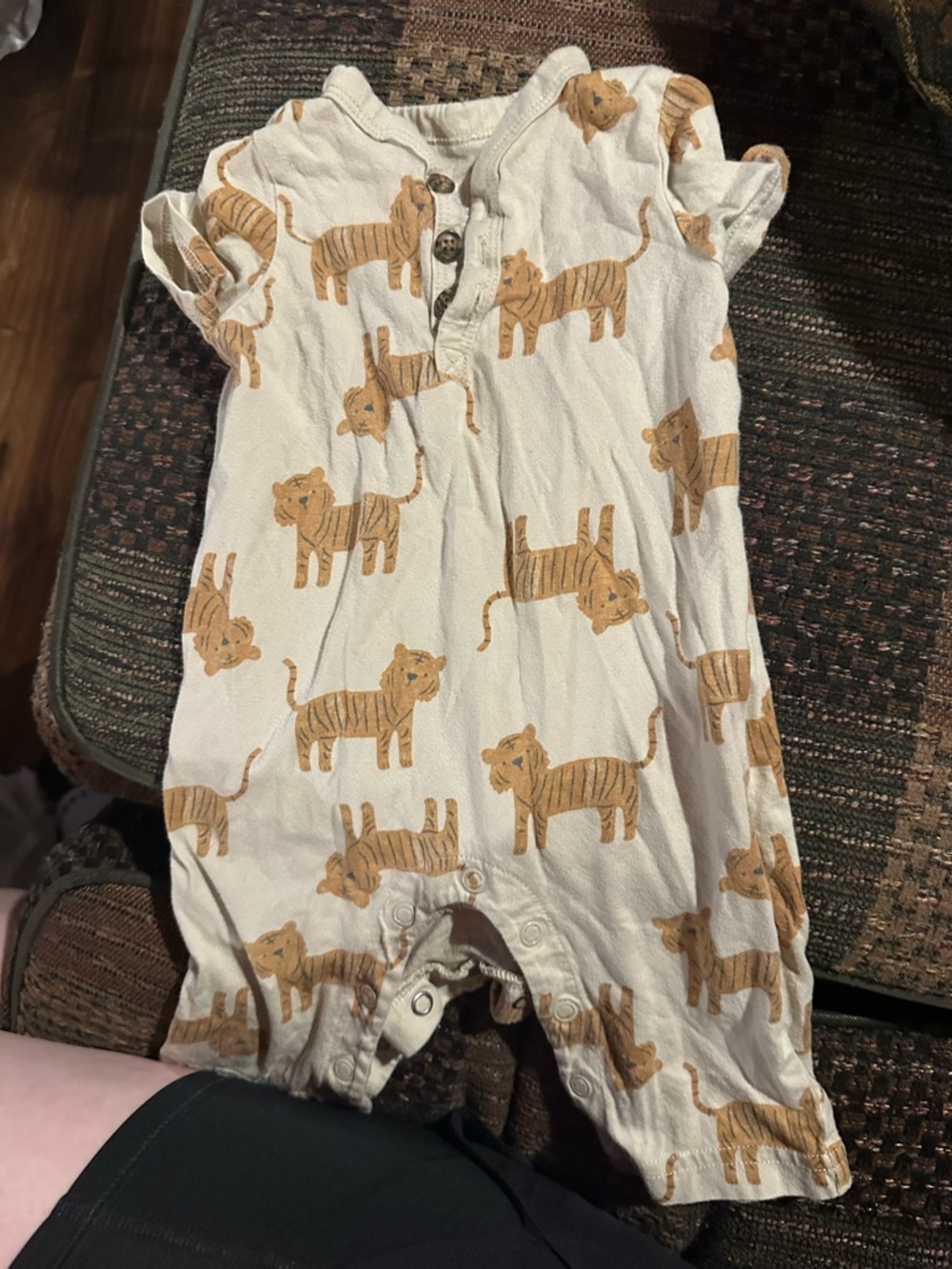 Carter's White Romper with Tan Tiger Print